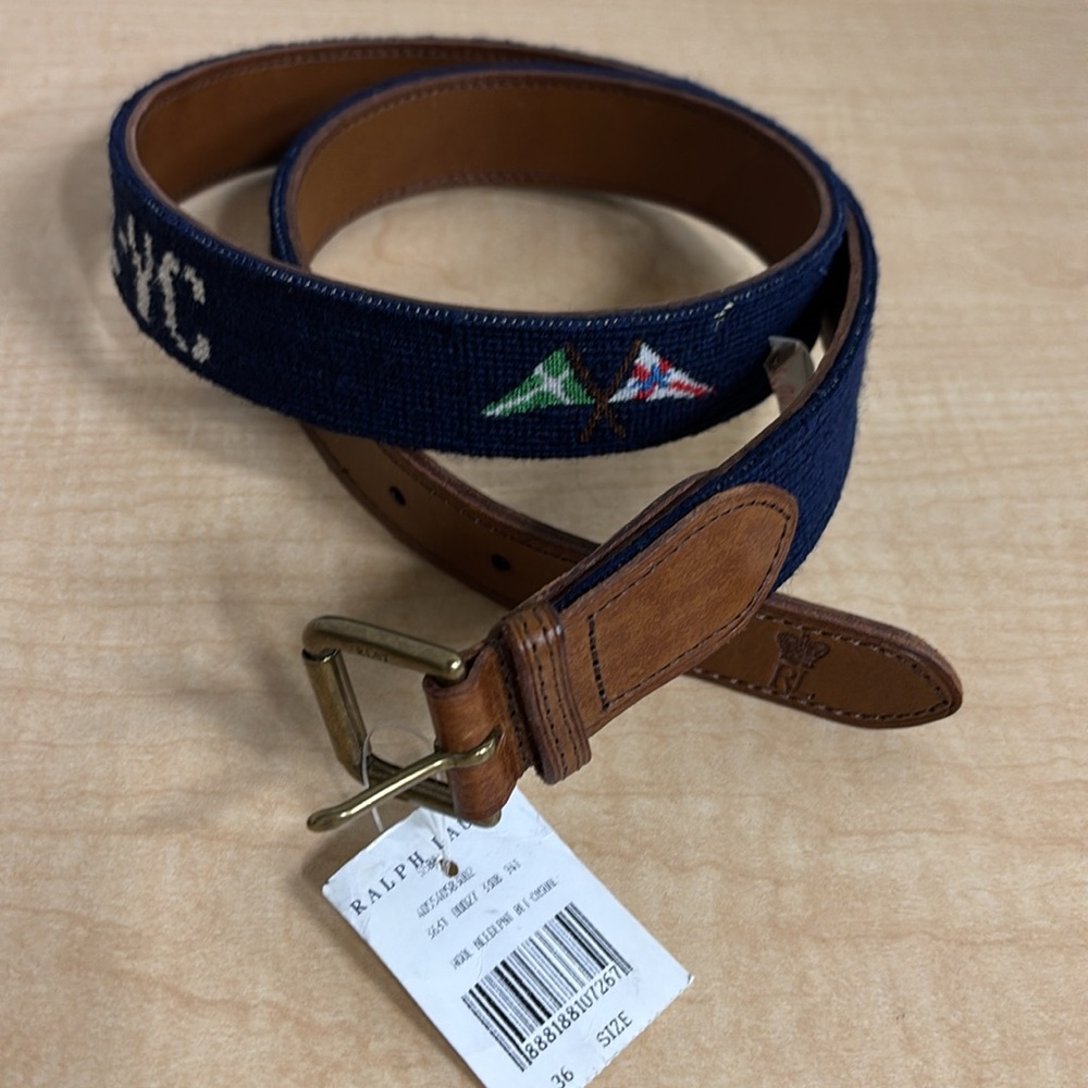 Polo Ralph Lauren RL-YC Yacht Club Nautical Needlepoint Flag Belt